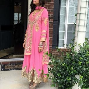 Pink pakistani anarkali asymmetrical suit dress